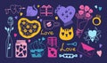 Valentines Day set symbol romantic elements present flower bouquet icon love concept sign vector Royalty Free Stock Photo