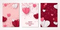 Valentines day set of three banners with red  pink  white paper hearts and confetti. Love heart graphic design templates for Royalty Free Stock Photo