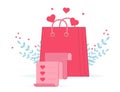 Valentines day shopping bag with shop list. Love gift paper bag