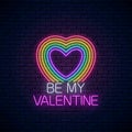 Valentines day sign with lgbt colors heart shape in neon style. Vector valentine day greeting card in neon style Royalty Free Stock Photo