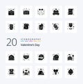 20 Valentines Day Solid Glyph icon Pack like couch mirror romance make wedding