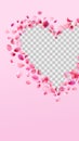 valentines day story template. Rose petals png heart frame isolated on pink background. Royalty Free Stock Photo