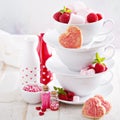 Valentines day sugar cookies in stacked cups Royalty Free Stock Photo