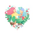 Valentines day sweet card vector flat illustration. Concept of growing love