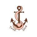 Valentines day tattoo anchor. Vintage tattoo anchor ribbon love inscription True love. Old school tattoo Retro sailor Royalty Free Stock Photo