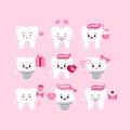 Valentines day teeth dental icon set isolated.