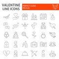 Valentines day thin line icon set, romance symbols collection, vector sketches, logo illustrations, love signs linear Royalty Free Stock Photo