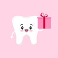 Valentines day tooth with gift dental icon isolated.