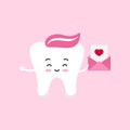 Valentines day tooth with love letter dental icon isolated on background.