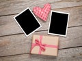 Valentines day toy heart, blank photo frames and gift box Royalty Free Stock Photo