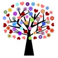 Valentines Day Tree with Love Birds Hearts Flowers Royalty Free Stock Photo