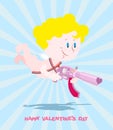 Valentines day. Valentine. Cupid and weapons. Love gun.