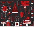 Valentines Day vector background with cake, flowers, gifts