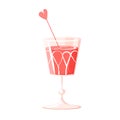 Valentines Day vector glass wine glass with red punch or vine. Elements for feast of February 14 for design of cards, posters Royalty Free Stock Photo