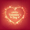 Valentines Day - vector greeting card with glitter red hearts on shiny background Royalty Free Stock Photo