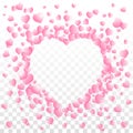 Valentines day vector with a heart sign composed of small pink shaded hearts on transparent background.