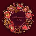 Valentines Day vector illustration of cute hand drawn hearts