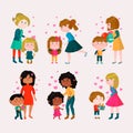 Valentines day vector loving family mothers day mom and kids valentine lovely heart girl or boy kissing and hugging