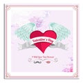 Valentines Day Vector Postcard, Illustrations and Typography Elements