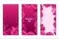 Valentines day vertical banners. Vector illustration, background for Valentine s day, cards, story with hearts. Frame with pink
