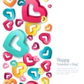 Valentines day vertical seamless white background with 3d stylized multicolor hearts.
