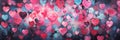 Valentines day watercolor abstract hearts background banner, art aquarelle painting illustration. Panoramic web header Royalty Free Stock Photo