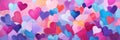 Valentines day watercolor abstract hearts background banner, art aquarelle painting illustration. Panoramic web header Royalty Free Stock Photo