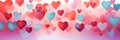 Valentines day watercolor abstract hearts background banner, art aquarelle painting illustration. Panoramic web header Royalty Free Stock Photo