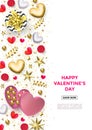 Valentines day web banner background of hearts and gold glitter confetti or flower pattern for holiday sale or discount store. Vec Royalty Free Stock Photo