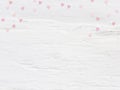 Valentines day or wedding mockup scene paper hearts confetti and empty space for text. Grunge white background, flat lay