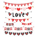 Valentines day wedding red vector bunting set.