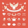 Valentines Day or Wedding Vintage Objects Vector and symbols Set Royalty Free Stock Photo