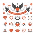 Valentines Day or Wedding Vintage Objects Vector and symbols Set Royalty Free Stock Photo