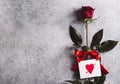 Valentines day womens mothers day red rose with card heart gift surprise Royalty Free Stock Photo