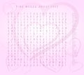 Valentines day word puzzle crossword - find the listed words about love in the brain work puzzle. attentiveness test, riddle game Royalty Free Stock Photo