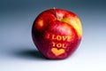 Valentines days gift. I love You apple with heart Royalty Free Stock Photo