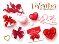 Valentines decorations vector set. Valentine day decoration of cupid, gifts, letter, and hearts element. Royalty Free Stock Photo