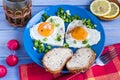 Valentines delicious breakfast fried eggs hearts