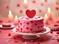 Valentines Desserts, Close-up Shot, Wedding Cake On Table Decorated With Valentines Ornament,Generative AI