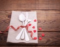 Valentines dinner on wooden background