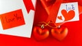 Valentines gift box with a red bow on red background Image of Va