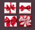 Valentines gift set vector design. Valentine`s gift box with red ribbon elements Royalty Free Stock Photo