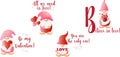 Valentines gnomes with lovely text. Nice design for romantic valentines with cute cartoon gnomes and signs