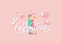 Valentines greeting card, heart decoration background, Calligraphy, lover couple romantic concept banner poster, vector