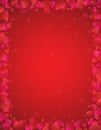 Valentines greetings background with frame of red hearts. Valentines frame. Holiday background, banners, posters, cards, website