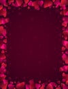 Valentines greetings background with frame of red hearts. Valentines frame. Horizontal holiday background, headers, posters,