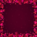 Valentines greetings background with frame of red hearts. Valentines frame. Square holiday background, banners, posters