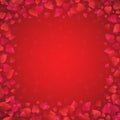 Valentines greetings background with frame of red hearts. Valentines frame. Square holiday background, banners, posters, cards,