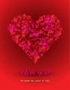 Valentines greetings card with bug red hearts. Valentines background. Horizontal holiday background, headers, posters, cards,