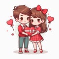 Valentines Happiness Lovers Holding Red Heart Vector